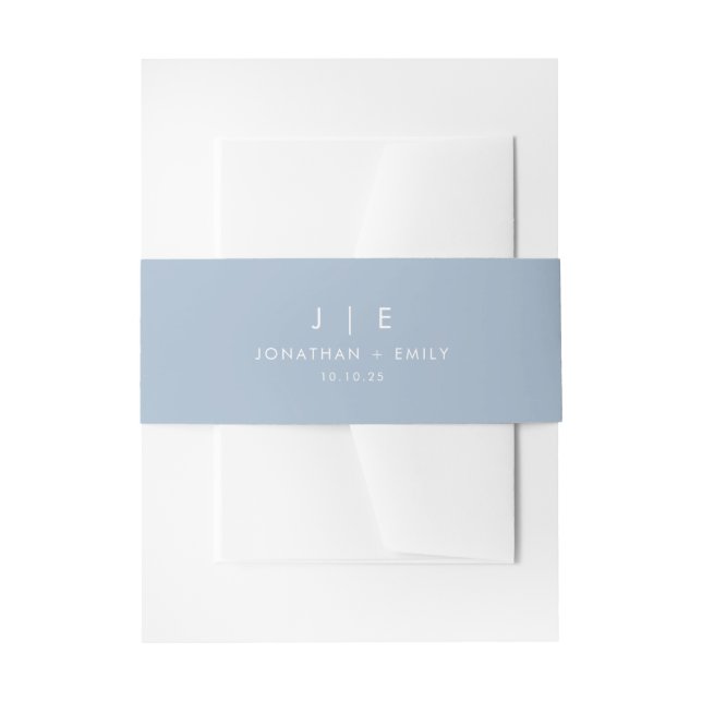 Minimalist Dusty Blue Monogram Wedding Invitation Belly Band (Front Example)