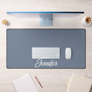 Minimalist Dusty Blue Name Script Typography  Desk Mat
