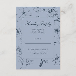 Minimalist Dusty Blue - Navy Floral 30th Birthday RSVP Card