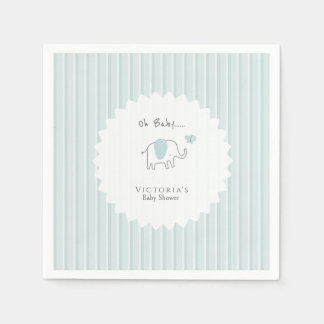 Minimalist Dusty Blue Oh Baby Elephant Baby Shower Napkin