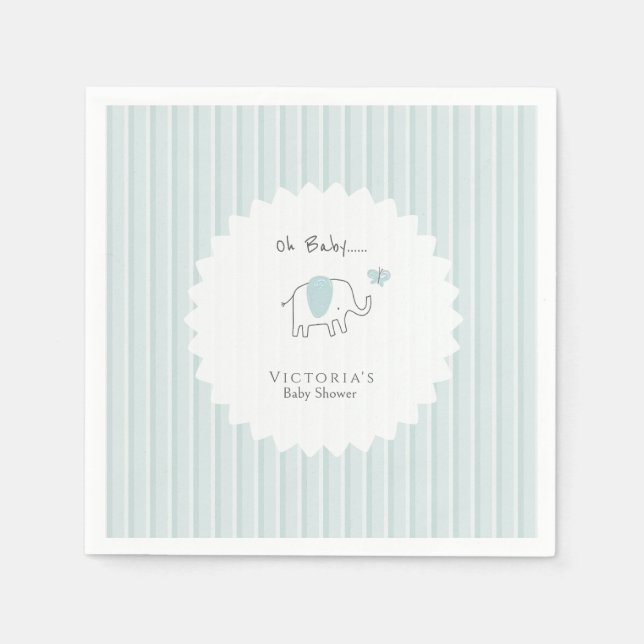 Minimalist Dusty Blue Oh Baby Elephant Baby Shower Napkin (Front)