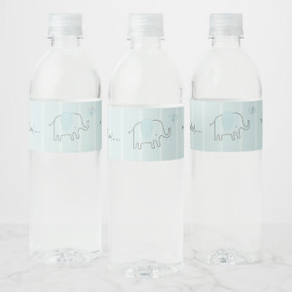 Minimalist Dusty Blue Oh Baby Elephant Baby Shower Water Bottle Label