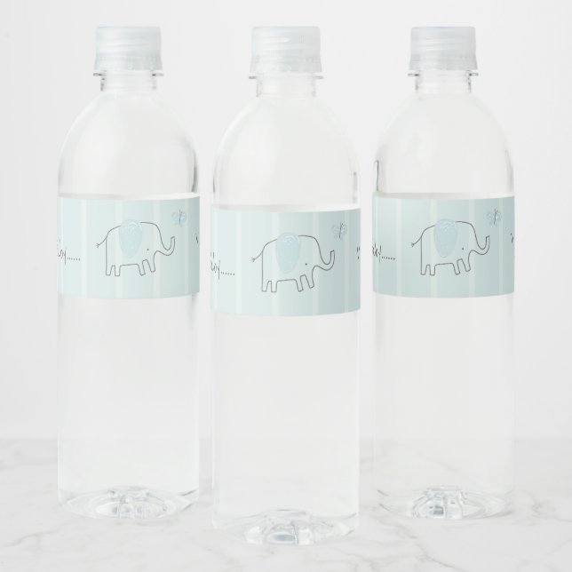 Minimalist Dusty Blue Oh Baby Elephant Baby Shower Water Bottle Label (Bottles)