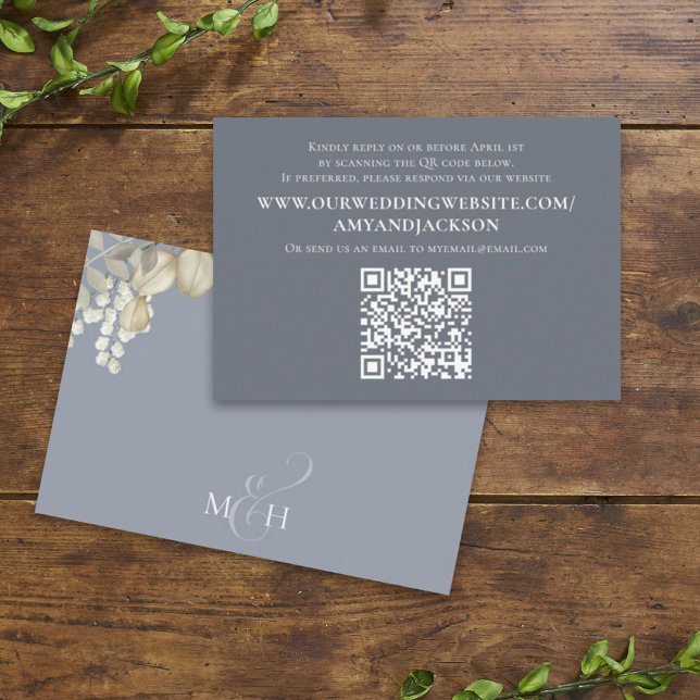 Minimalist Dusty Blue Photo QR Code Website Simple Enclosure Card (Creator Uploaded)