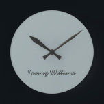 Minimalist Dusty Blue Professional Simple Round Clock<br><div class="desc">These simple,  minimalist can be personalised to include a name or any text of your choice. If you don't want any text and would prefer just a blank,  then you can simply delete the text.</div>