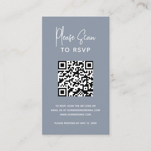 Minimalist Dusty Blue QR Code Modern Wedding Enclosure Card (Front)