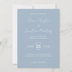 Minimalist Dusty Blue QR Code RSVP Wedding Invitation