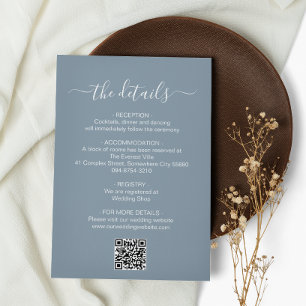 Minimalist Dusty Blue QR Code Wedding Details Enclosure Card