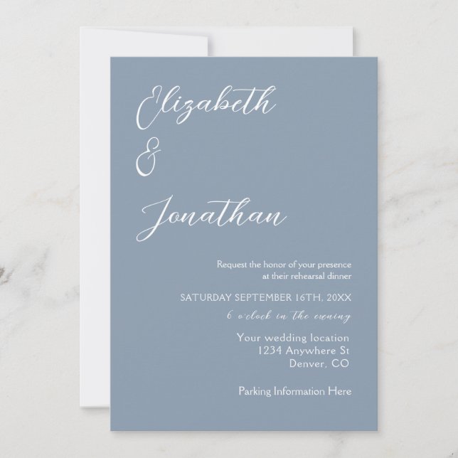 Minimalist Dusty Blue Rehearsal Dinner Invitation (Front)