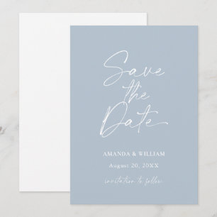 Minimalist Dusty Blue Save the Date Invitation