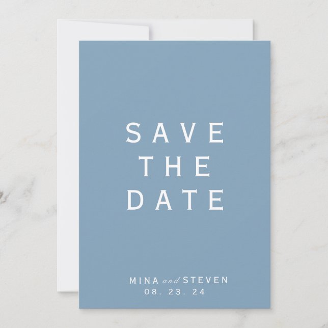 Minimalist dusty Blue Save the Date wedding  (Front)