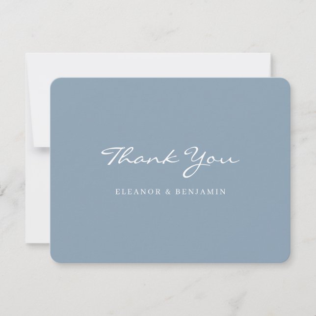 Minimalist Dusty Blue Script Lettering Wedding Thank You Card (Front)