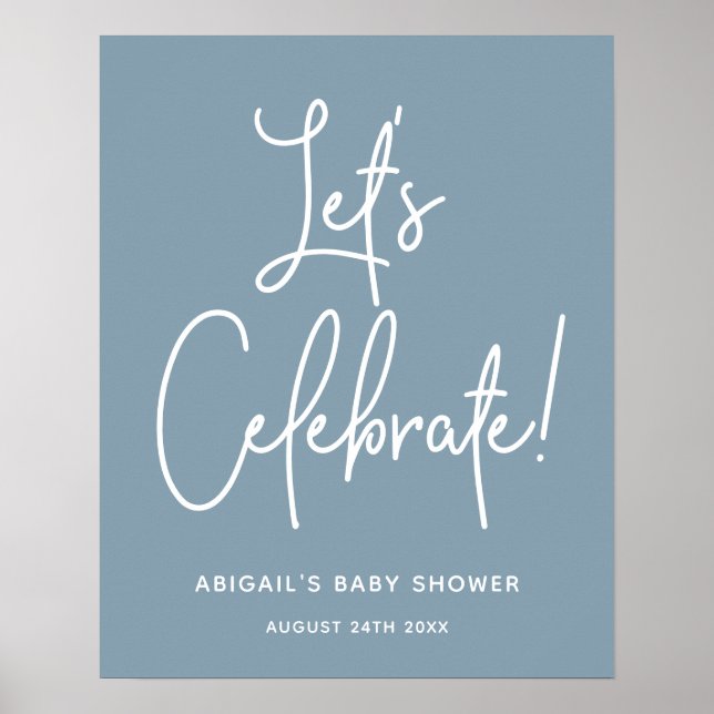 Minimalist Dusty Blue Shower Welcome Celebrate Poster (Front)