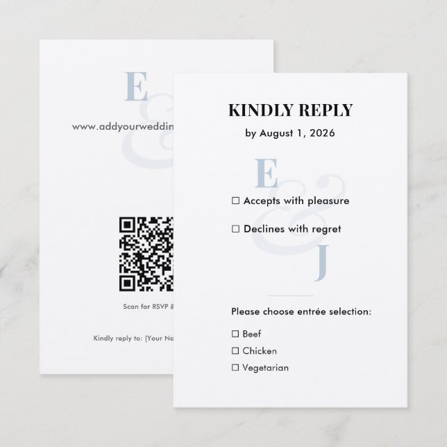 Minimalist Dusty Blue Small RSVP Card | QR Code (Front/Back)