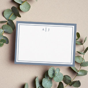 Minimalist Dusty Blue Two Border Monogram Card