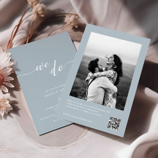 Minimalist Dusty Blue We Do QR Code Photo Wedding Invitation