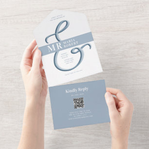 Minimalist Dusty Blue Wedding All In One Invitation