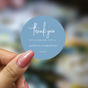 Minimalist Dusty Blue Wedding  Classic Round Sticker