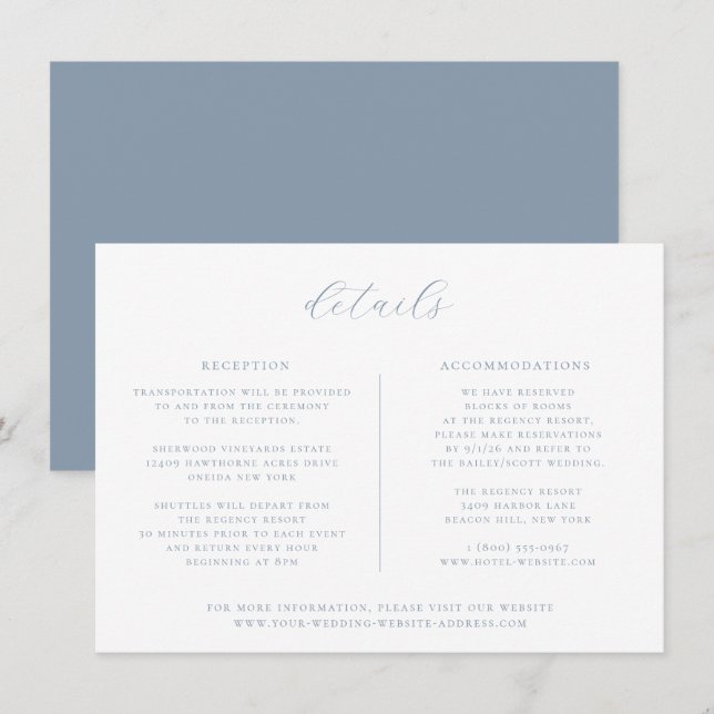 Minimalist Dusty Blue Wedding Details Card (Front/Back)