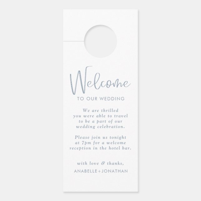 Minimalist Dusty Blue Wedding Do Not Disturb  Door Hanger (Front)