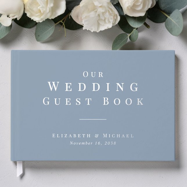 Minimalist Dusty Blue Wedding Guest Book (Minimalist Dusty Blue Wedding Foil Guest Book)