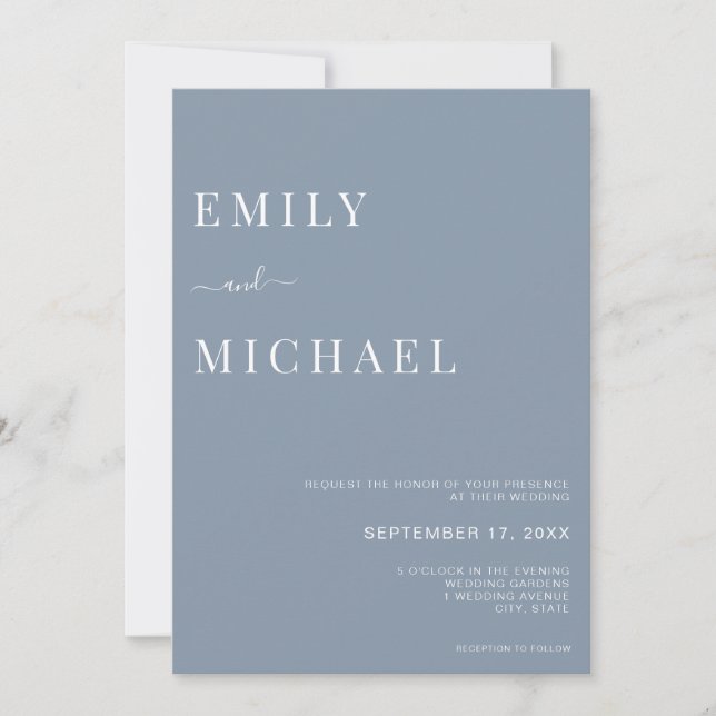 Minimalist Dusty Blue Wedding Invitation (Front)
