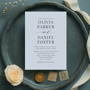 Minimalist Dusty Blue Wedding Invitation
