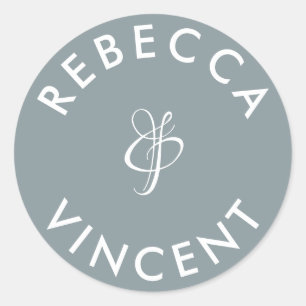 Minimalist Dusty Blue Wedding Personalised Names  Classic Round Sticker