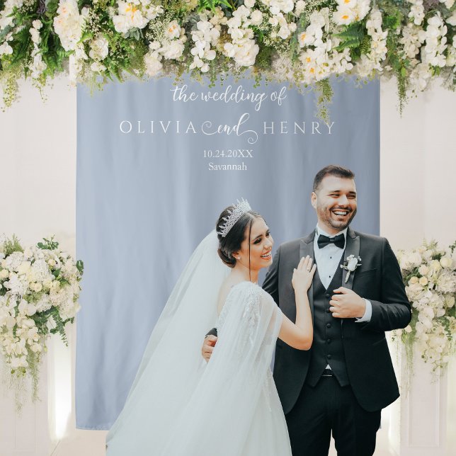 Minimalist Dusty Blue Wedding Photo Backdrop Tapestry (Creator Uploaded)