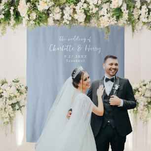 Minimalist Dusty Blue Wedding Photo Backdrop Tapestry