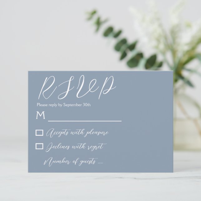 Minimalist Dusty Blue Wedding RSVP Card (Standing Front)