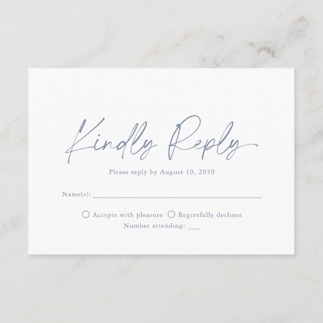 Minimalist Dusty Blue Wedding RSVP Card (Back)