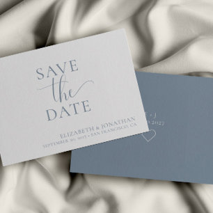 Minimalist Dusty Blue Wedding Save The Date Card