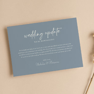 Minimalist Dusty Blue Wedding Update Downsize Announcement
