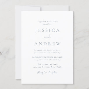 Minimalist dusty blue & White Simple Wedding Invitation