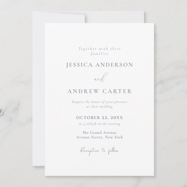 Minimalist dusty blue & White Simple Wedding Invitation (Front)