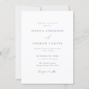 Minimalist dusty blue & White Simple Wedding Invitation
