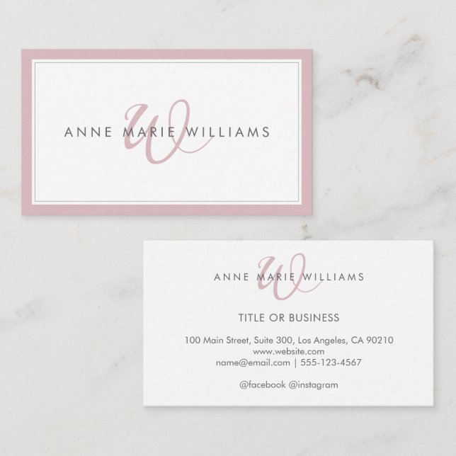 Minimalist Dusty Lilac Script Two Border Monogram Business Card (Front/Back)