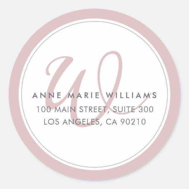 Minimalist Dusty Lilac Two Border Monogram Classic Round Sticker (Front)