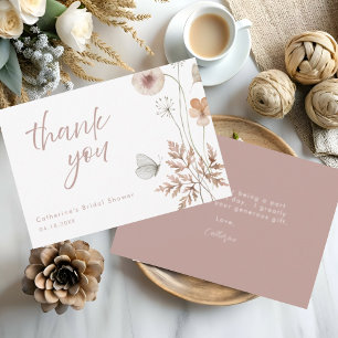 Minimalist Dusty Pink Botanical Bridal Shower Thank You Card