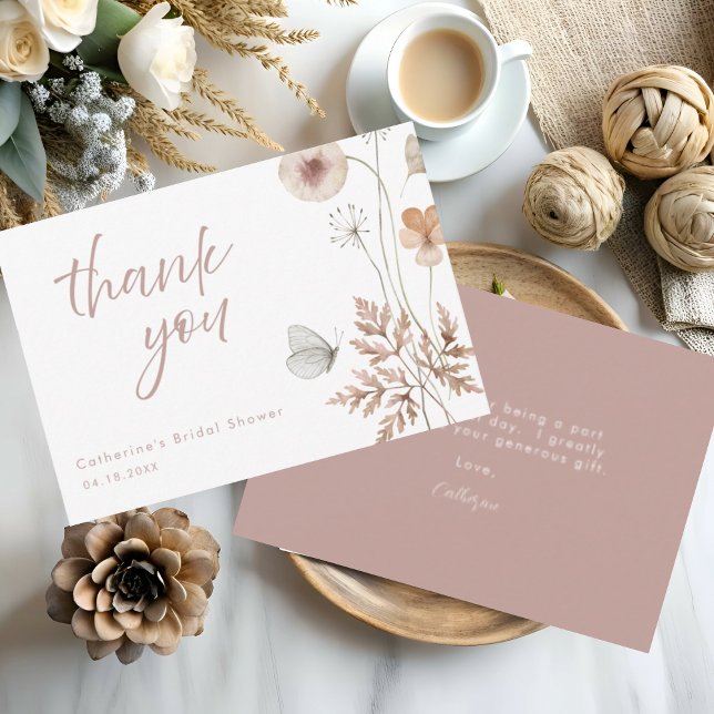 Minimalist Dusty Pink Botanical Bridal Shower Thank You Card (Creator Uploaded)