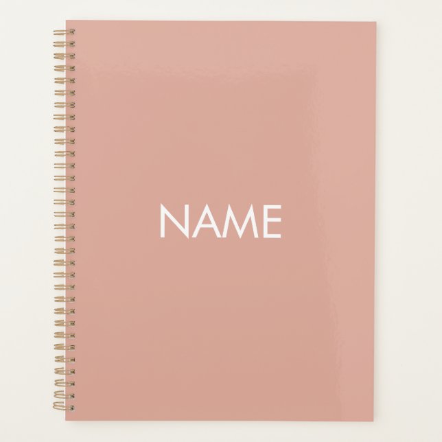 Minimalist dusty pink custom year text monogram planner (Front)