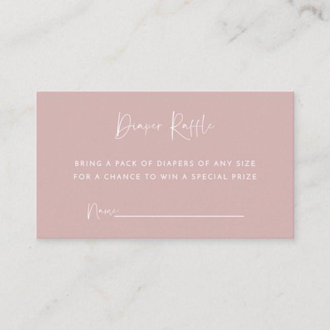 Minimalist Dusty Pink Diaper Raffle Card (Front)