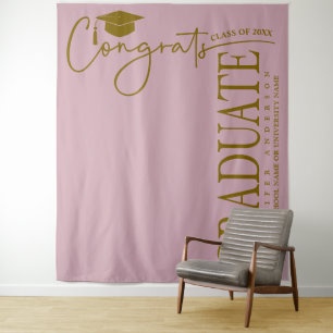 Minimalist Dusty Pink & Gold Congrats Graduate Tapestry