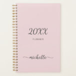 Minimalist Dusty Pink Monogram Name 2023 Planner<br><div class="desc">Girly Feminine Minimalist Simple Clean Blush Pink Monogram Name Signature Script Custom Personalised 2023 or any year Planner. This design featuring your first name in a pretty hand lettered style swash tail font signature typography (or calligraphy) on dusty pink or light pastel blush pink background. These are easy to customise...</div>
