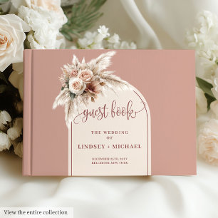 Minimalist Dusty Pink Pampas Arch Floral Wedding Guest Book