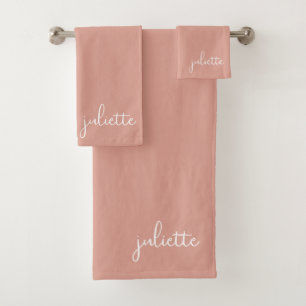 Minimalist Dusty Pink Personalised Bath Towel Set