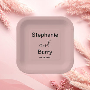 Minimalist Dusty Pink Wedding Paper Plate