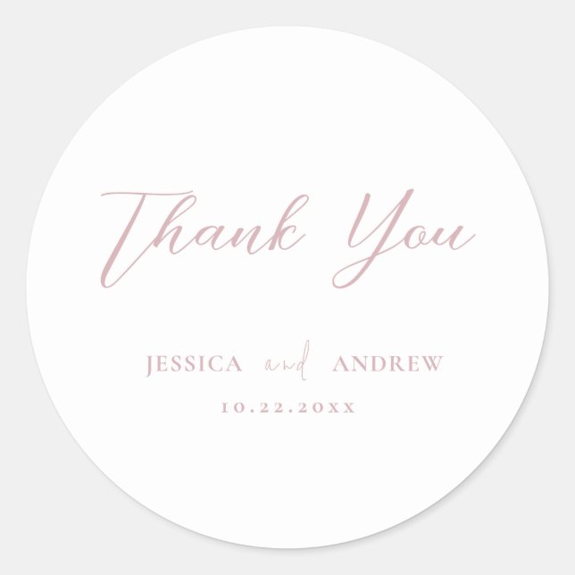 Minimalist Dusty Pink & White Simple Wedding  Classic Round Sticker (Front)
