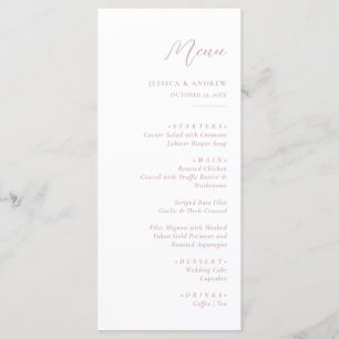 Minimalist Dusty Pink & White Simple Wedding Menu